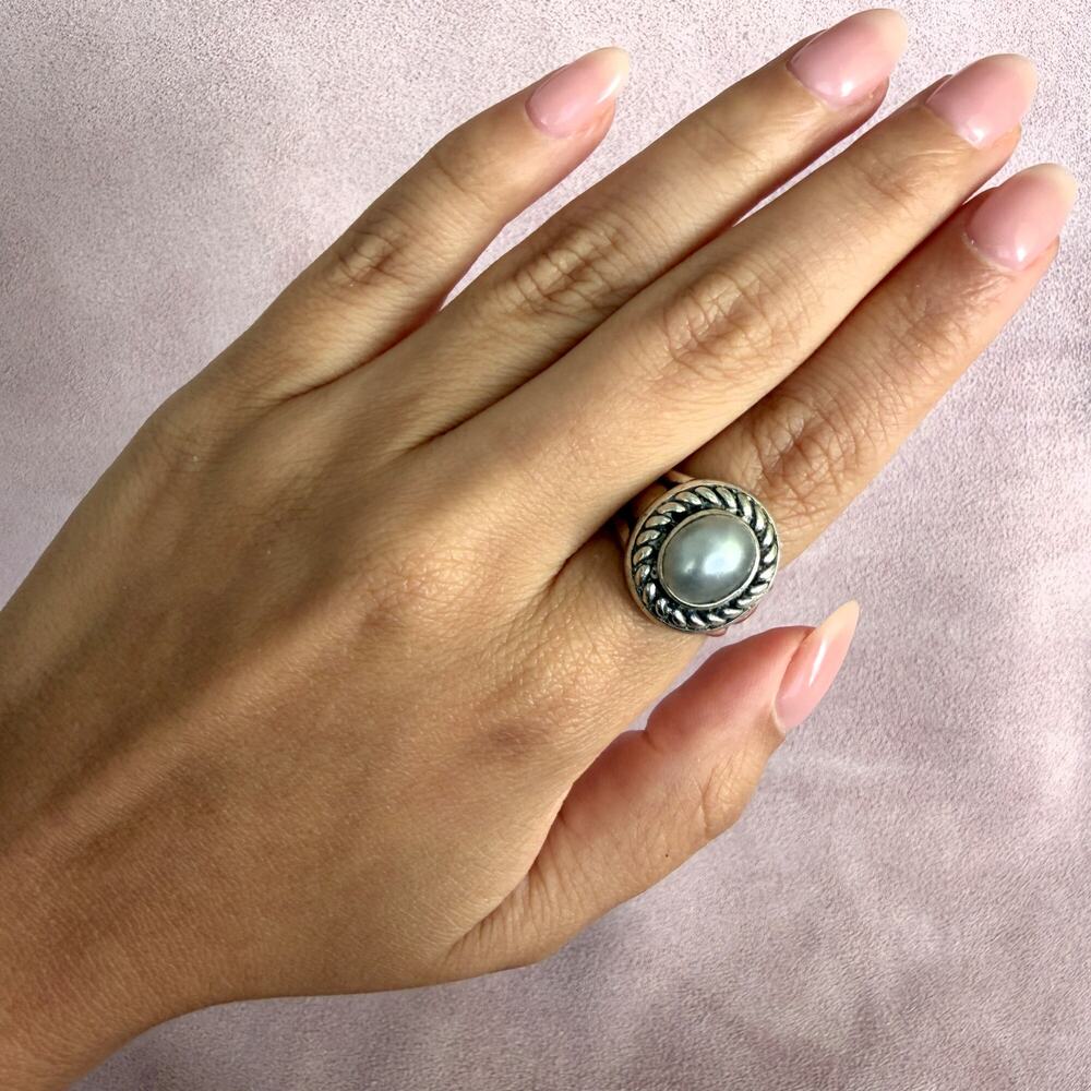 sterling silver braided grey pearl ring size 7 - Picture 5 of 5